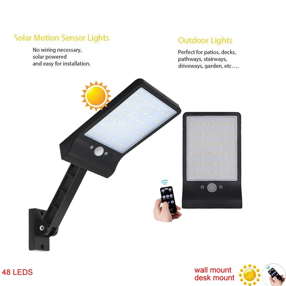 remote control rotable bracket solar street light Solar Light 48 LED Auto PIR Motion Sensor With Remote Control Garden Wall Sola
