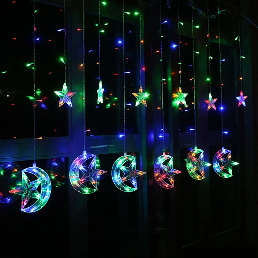 

8 Modes 138 LED Moon Star String Light Plug in Fairy Christmas Window Curtains Light for Party,Wedding,Holiday,Home decoration
