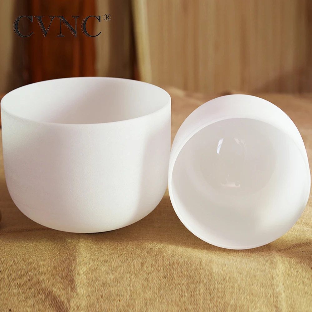 

CVNC 2pcs set of Chakras 8" and 10" Note E and Note F Natural Frosted Crystal Quartz Singing Bowl