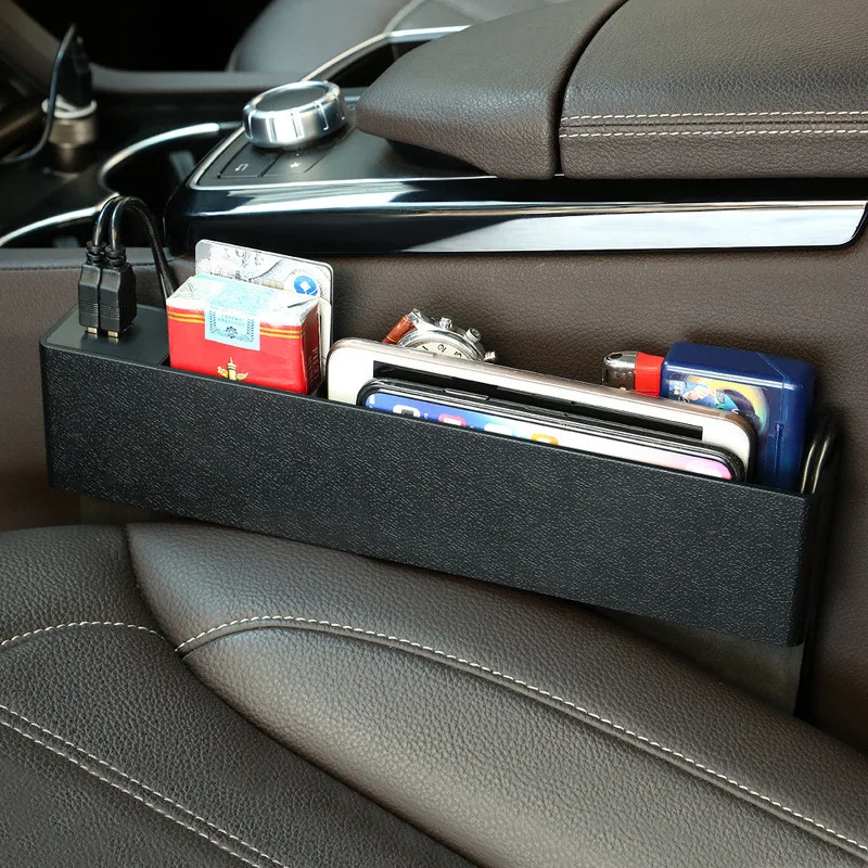 

Left and Right Universal Dual USB Car Seat Gap Storage Box Seat Catcher Phone Holder Charger|4 Color