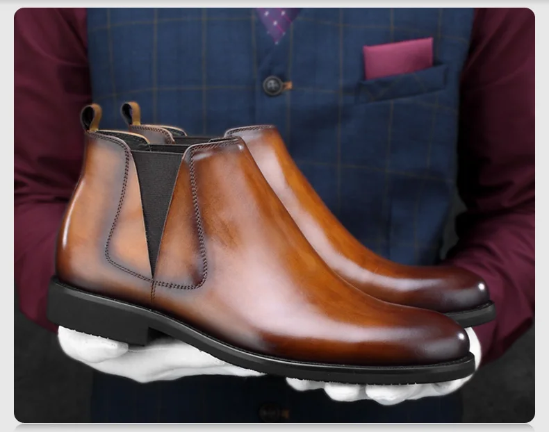 Sipriks/Уникальные Дизайнерские мужские ботинки «Челси» из натуральной кожи; ручная роспись; коричневые классические ботинки; крутая мужская Ковбойская обувь с острым носком - Цвет: Коричневый