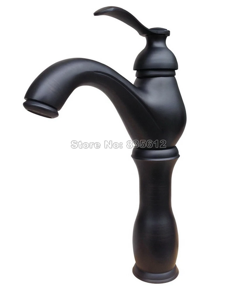 

Classic Black Oil Rubbed Bronze Single Hole Deck Mounted Bathroom Basin / Vessel Sink Mixer Tap Single Handle Faucets Wnf332