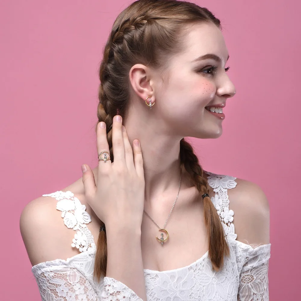 Skup U7 925 Sterling Silver Rings kot siedzi na księżyc kobiet prezent palec pierścień regulowany zwierząt kot Sterling Silver biżuteria SC08