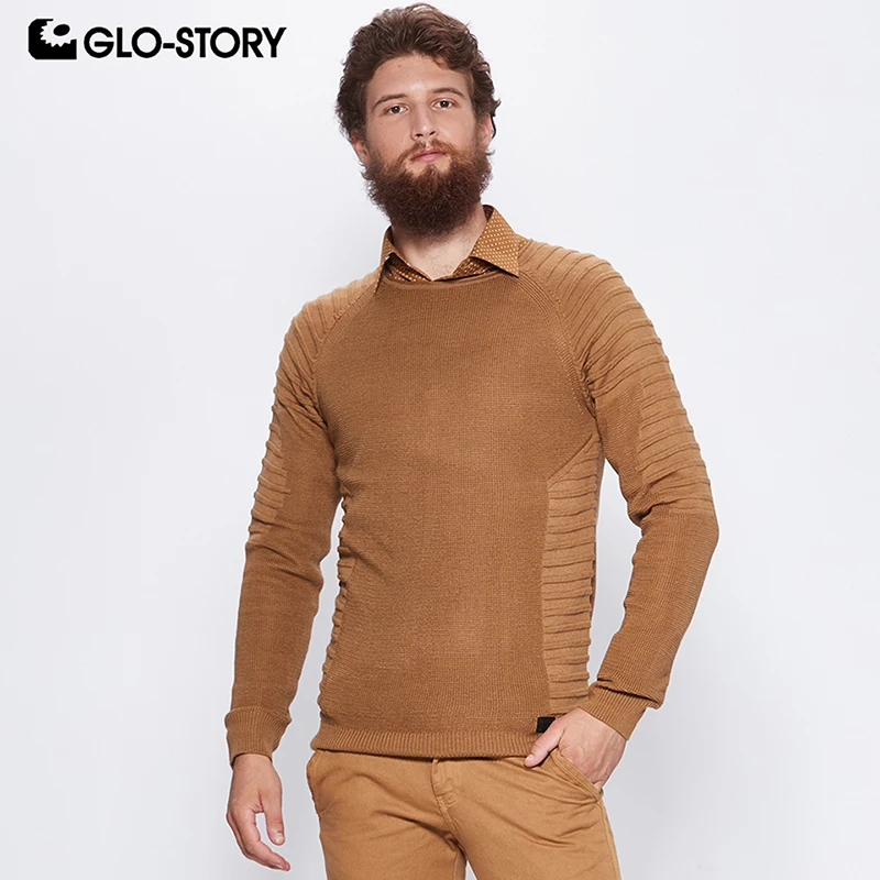 GLO-STORY отправлены из ЕС Для мужчин 2018 круглым вырезом пуловер свитера мужской плиссированные хип-хоп вязаный детский комбинезон MMY-6862