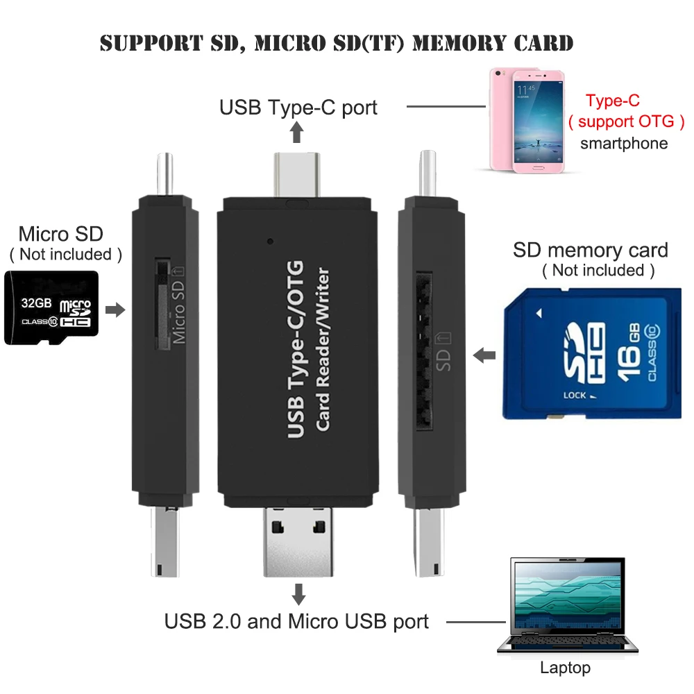 USB-C type C/USB 2,0/Micro USB/OTG TF SD MMC кардридер для OTG телефона для Macbook для смартфонов ПК высокого качества