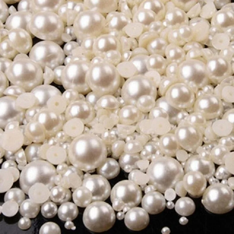 

500pcs 3mm,5mm-8mm, ABS Imitation Pearl Mobile Phone DIY Half Plastic Drill Semicircular Flat Nail Art Pearl Material Package
