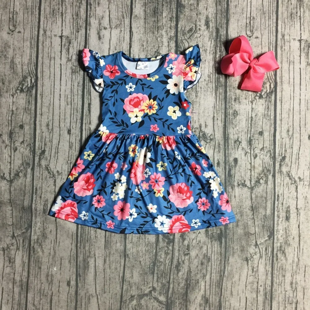 

children girls summer dress HOT SALE baby girls summer dress girls summer floral dress milksilk dress with matching bows