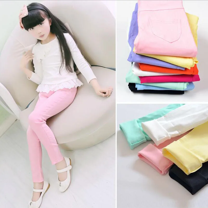 

2019 Spring Summer Girl Pants Candy Color Cotton Leggings Children Kids Slim Pencil For Age 3-9T