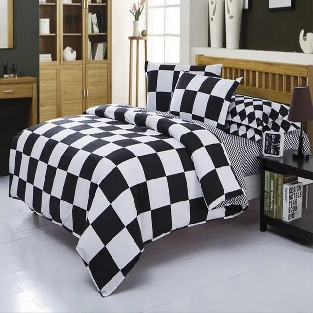 3 Pieces Classic Black And White Checkered Bedding Set Quilt Cover And