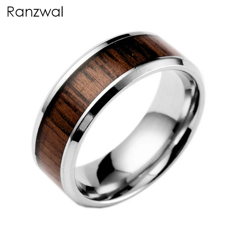 Ranzwal Wood Inlay Stainless Steel Rings for Men Women Titanium Wedding Band Jewelry US SIZE 6~13 | Украшения и аксессуары