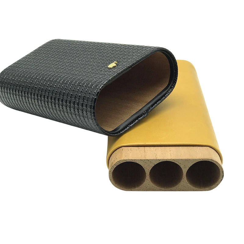 

COHIBA Embossed Leather & Wood Cigar Case Humidor Travel Cigar 3 Tube Cigar Case, as Good Gift