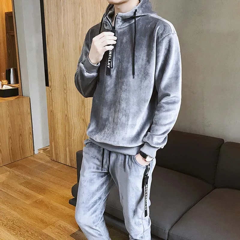 gold velour tracksuit mens