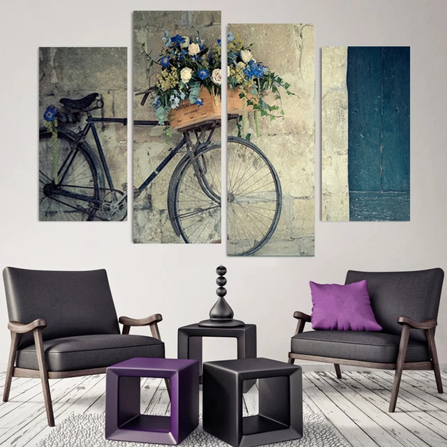 4 Pieces Canvas Painting Vintage Home Decor Print Retro Bike Canvas ... 4 Pieces Canvas Painting Vintage Home Decor Print Retro Bike Canvas ...