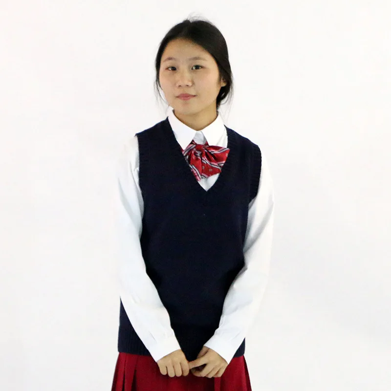 Japanese School Uniform Vest Sweater Women 2018 Spring Winter New Fashion Female V-neck Sleeveless Solid Color Vests Sweaters