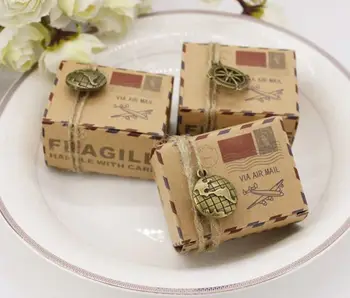 

Free Shipping 100pcs plane wedding favor candy box earth or compass gift boxes