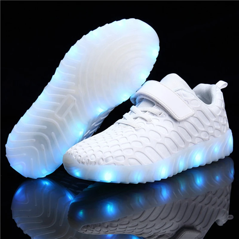 

YPYUNA 28-37 USB Charger Glowing Shoes Led Children Lighting Sneaker Boys Girls illuminated Luminous Sneaker white pink black