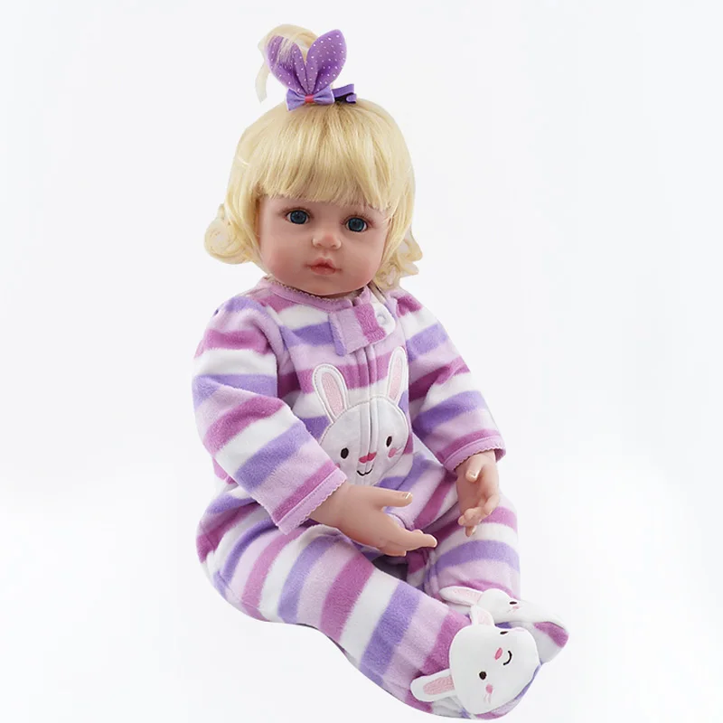 New 22in 55cm Soft Cotton Body Lifelike Newborn Baby Girl With Golden Hair Stripe Clothes Adora Silicone Baby Dolls Reborn Toys (4)
