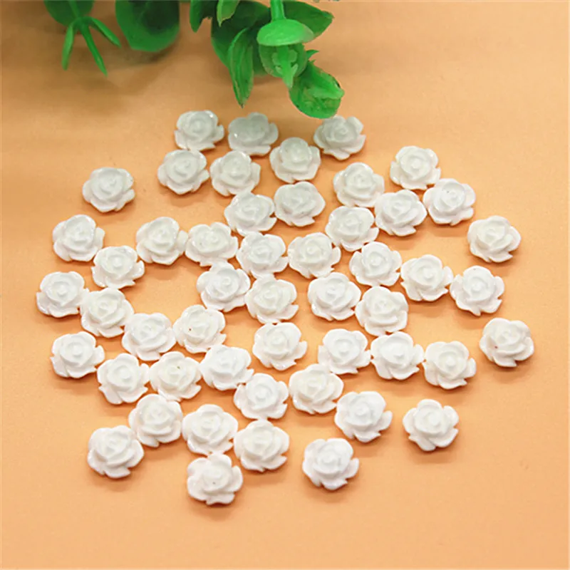 

100pcs 8mm White Resin Little Rose Flower Flatback Cabochon DIY Decorative Craft Scrapbooking/Nail Art deco