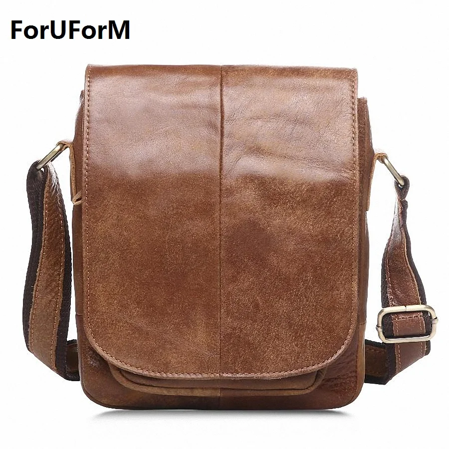 Vintage Casual 100 Genuine Leather Crazy Horse Cowhide Men bags Pack Small Shoulder Messenger Bags For