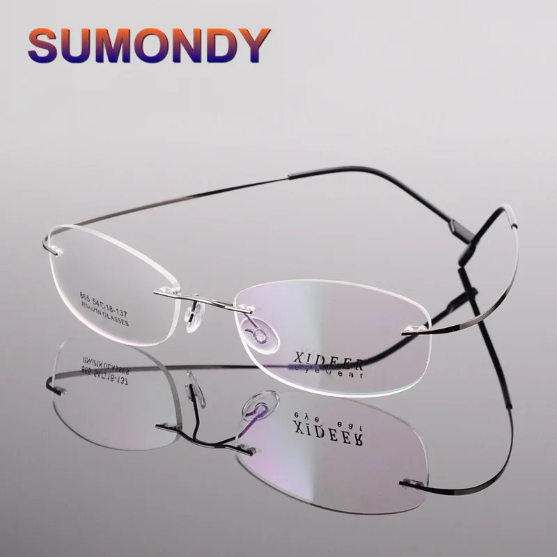 

SUMONDY Ultralight Rimless Prescription Glasses Frame Women Men Classic Alloy Eyeglasses Frames Plain Glass Spectacles F143A
