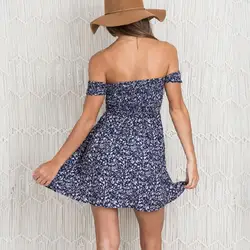 Пикантные с открытыми плечами Для женщин летнее платье с открытой спиной Boho Новый Абрикос рукавов мини-платье цветочные печати