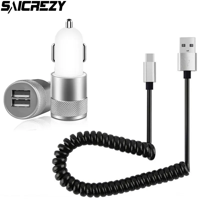 Металлическое автомобильное зарядное устройство с двумя usb-портами + пружинный