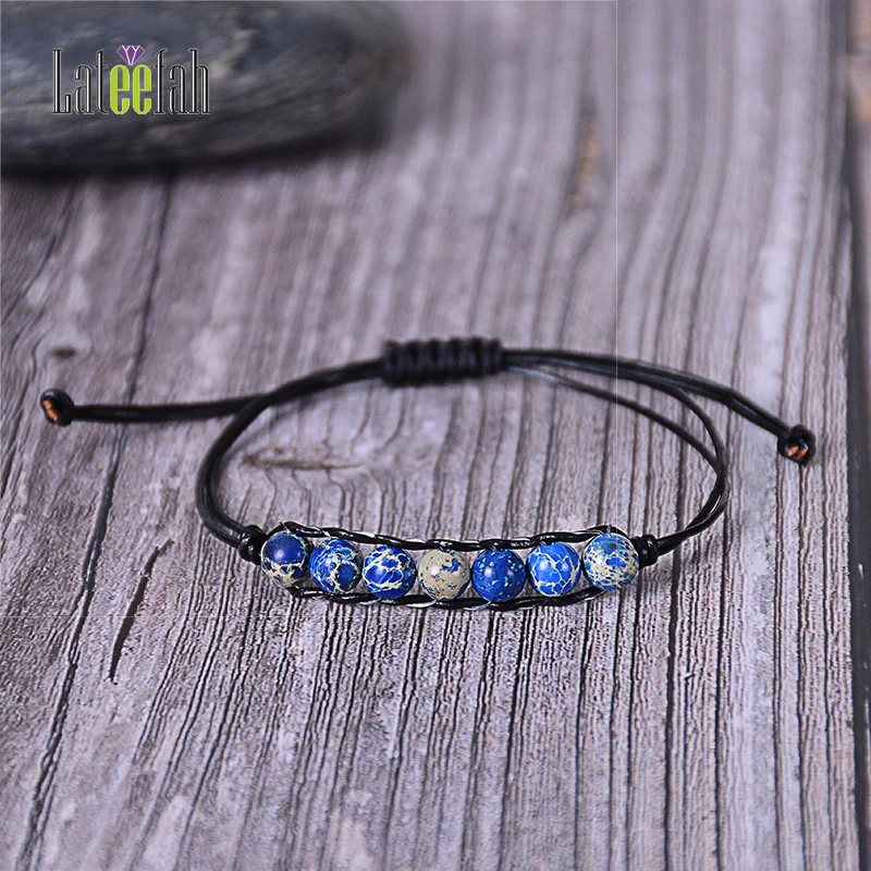 

Lateefah Fashion Leather Rope Natural Stone Bracelet Amazon Shi Di Stone Winding Hand Woven Bracelet Leather Handmade