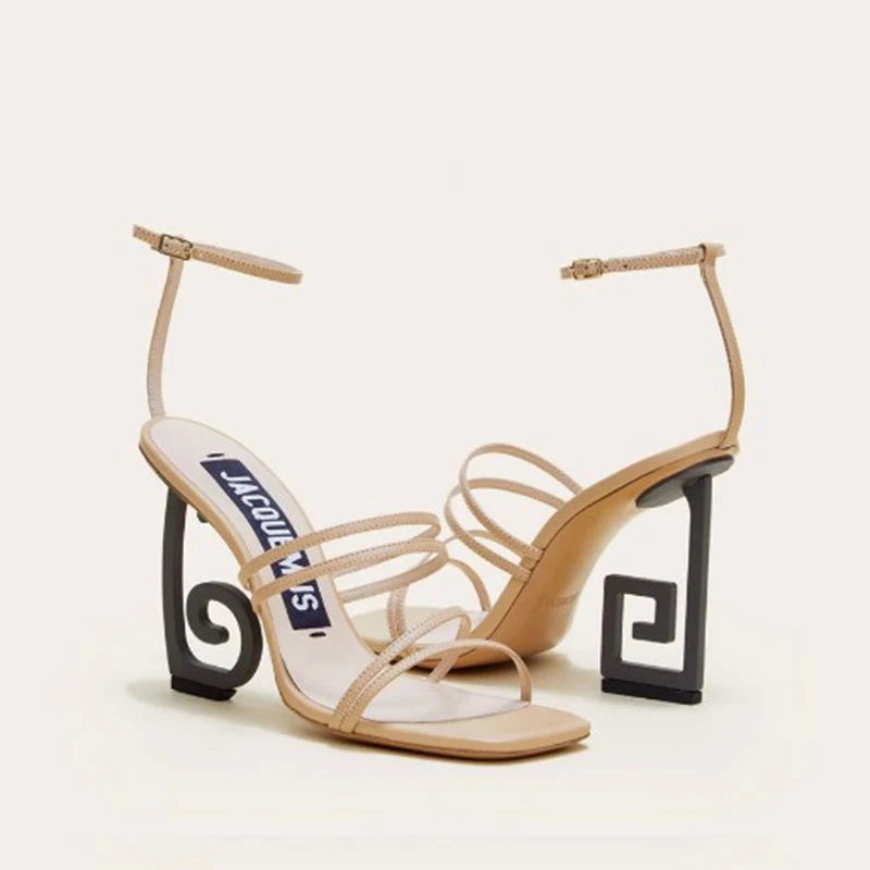 

Moraima Snc Brand Rome Style Solid Newest Summer Shoes Women Open Toe Lady T-stage Show Shoes Novelty Musical Note Heels Shoes