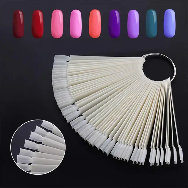 100set/lot 50 Tips Fan Shaped Nail Art Display Clear Natural Fan with
