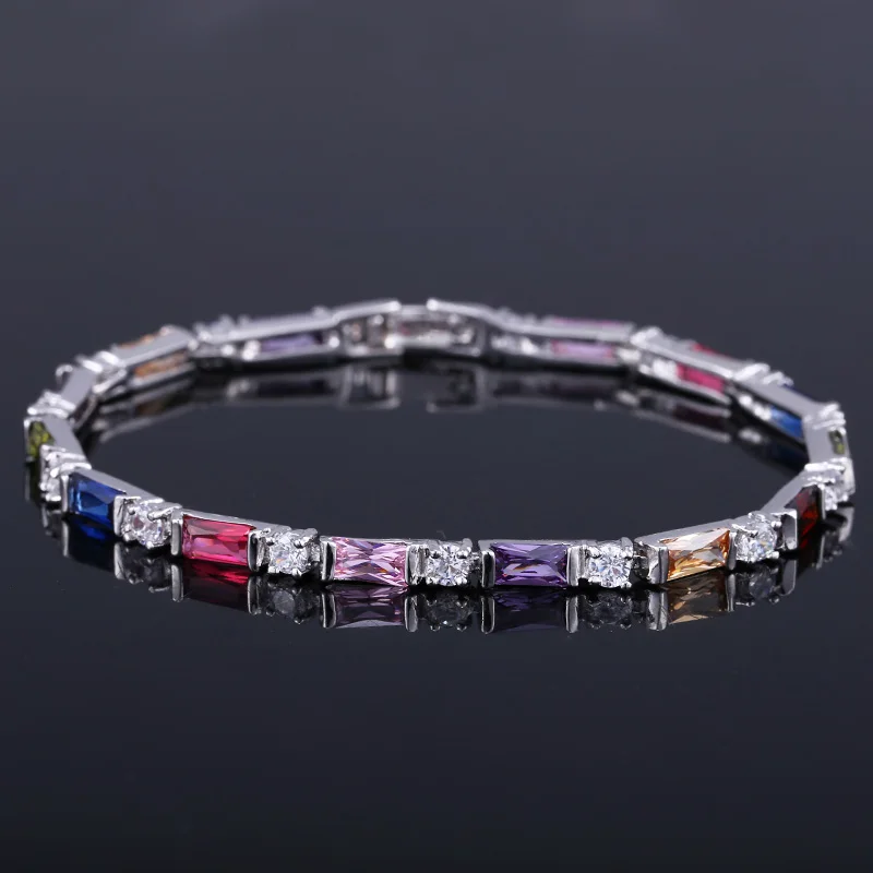 Pera Romantic Bridal Wedding Charm Bracelet Purple And White Big Square Shape Cubic Zirconia For Women Party Jewelry Gift B060