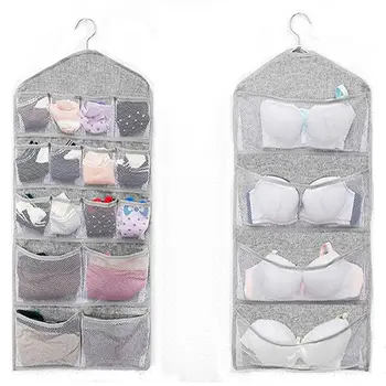 

Dual-Sided Hanging Closet Organizer For Underwear,Stocking,Bra And Sock,Mesh Pockets With Metal Hanger (20 Pockets Grey)