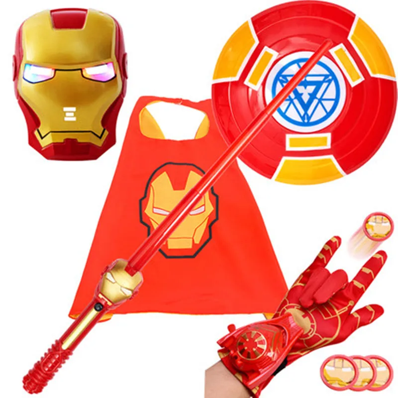 

New Movie Avengers Iron Man Action Figure LED Sound Lighting Ironman Mask Shield Sword Glove Toys Kids Cosplay Party Prop