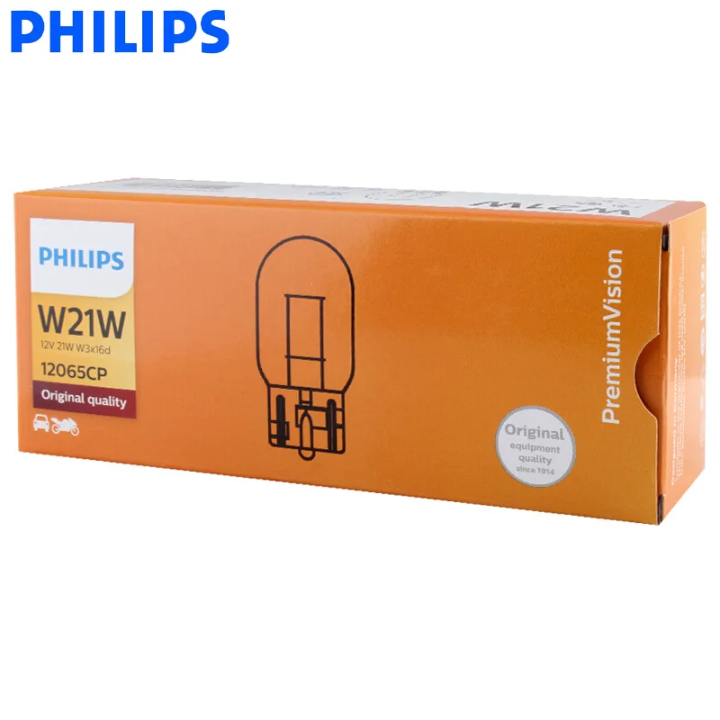 10 шт. Philips W21W T20 12 в 21 Вт Премиум видения стандартный автомобильный указатель поворота Стоп-сигнал 12065CP