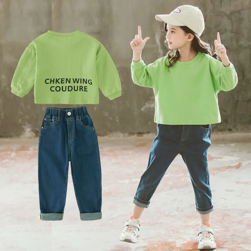 

2019 New Clothes Set For Girls Boutique Outfits Fall Toddler Girl Clothing Long Sleeve Shirt + Jeans 2pcs Ensemble Fille 8 11 12