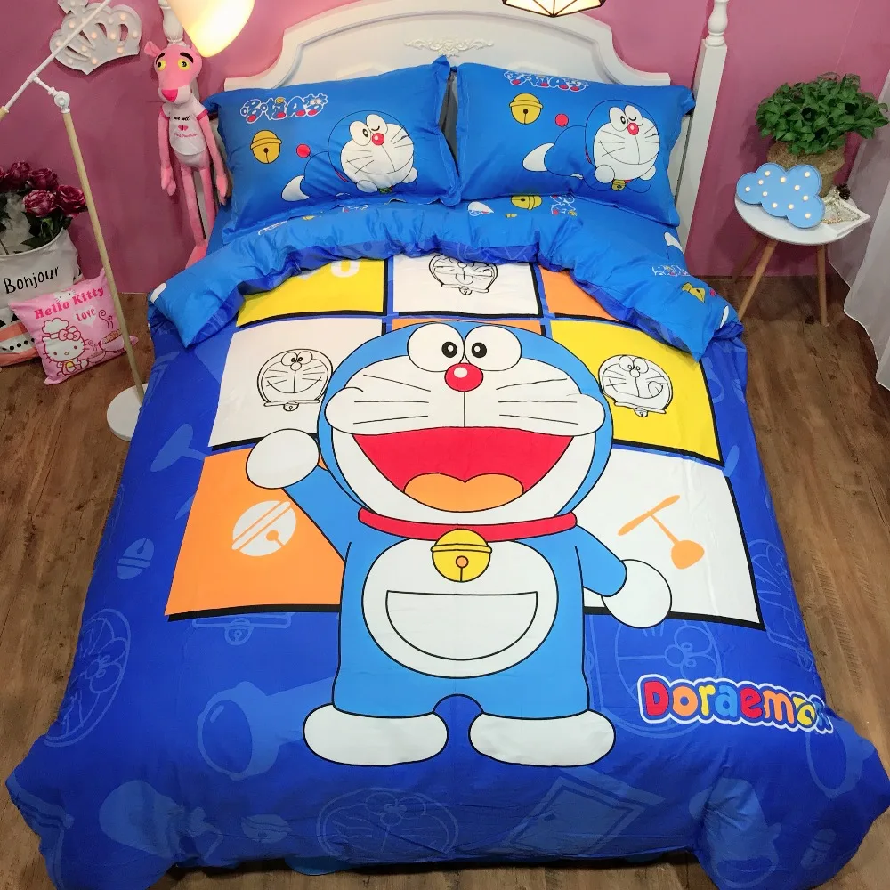 Cartoon new 3D blue Doraemon Bedding Set Duvet Cover Bed Sheet soft