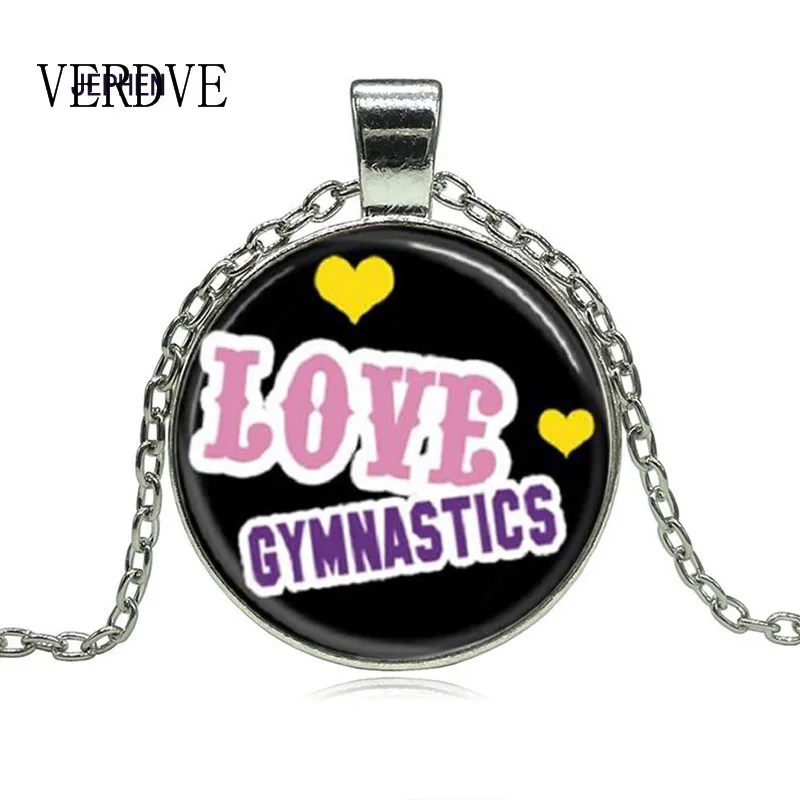 

Love Gymnastics On Black Background Pendant Chain Necklace Gift Fashion Jewelry for Women Kids Friends Family Student