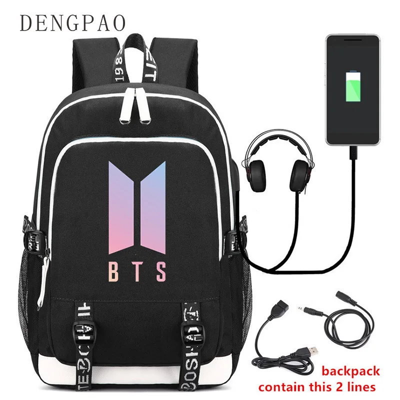 

DENGPAO Kpop BTS Bangtan Boys laptop backpack USB school bags for teenagers girls bags for men idol fashion bagpack travel bag