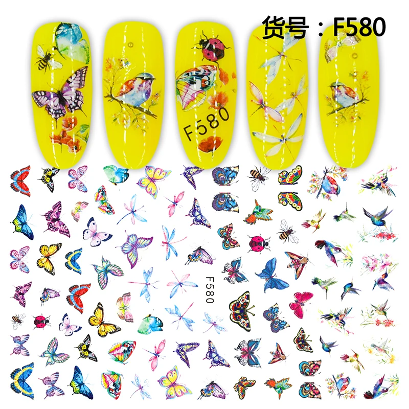 

10pcs Nail Butterfly Flower Print Sticker for Nail Decorations Manicure Adhesive Tips 3D Small Fresh Nail Polish Wraps Accessory