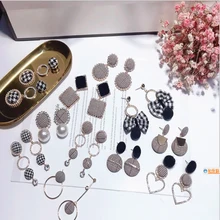 

Korean Earrings Temperament Wild Striped Bbutton Plaid Geometric Earrings Women Fashion Long Earrings