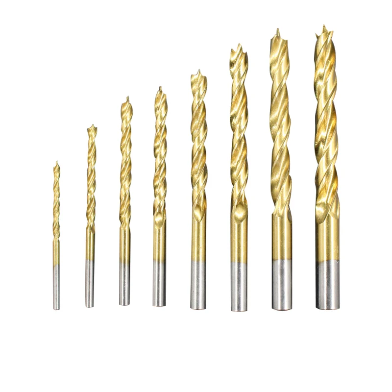 

8 Piece Set 3-10Mm Titanium-Plated Woodworking Three-Point Drill Set Wood Timber Drilling Tool Clearing Woodworking Drill
