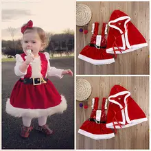 Infant Baby Girl Santa Dress Cloak Coat Party Christmas 2pcs Outfits Set Clothes Costumes