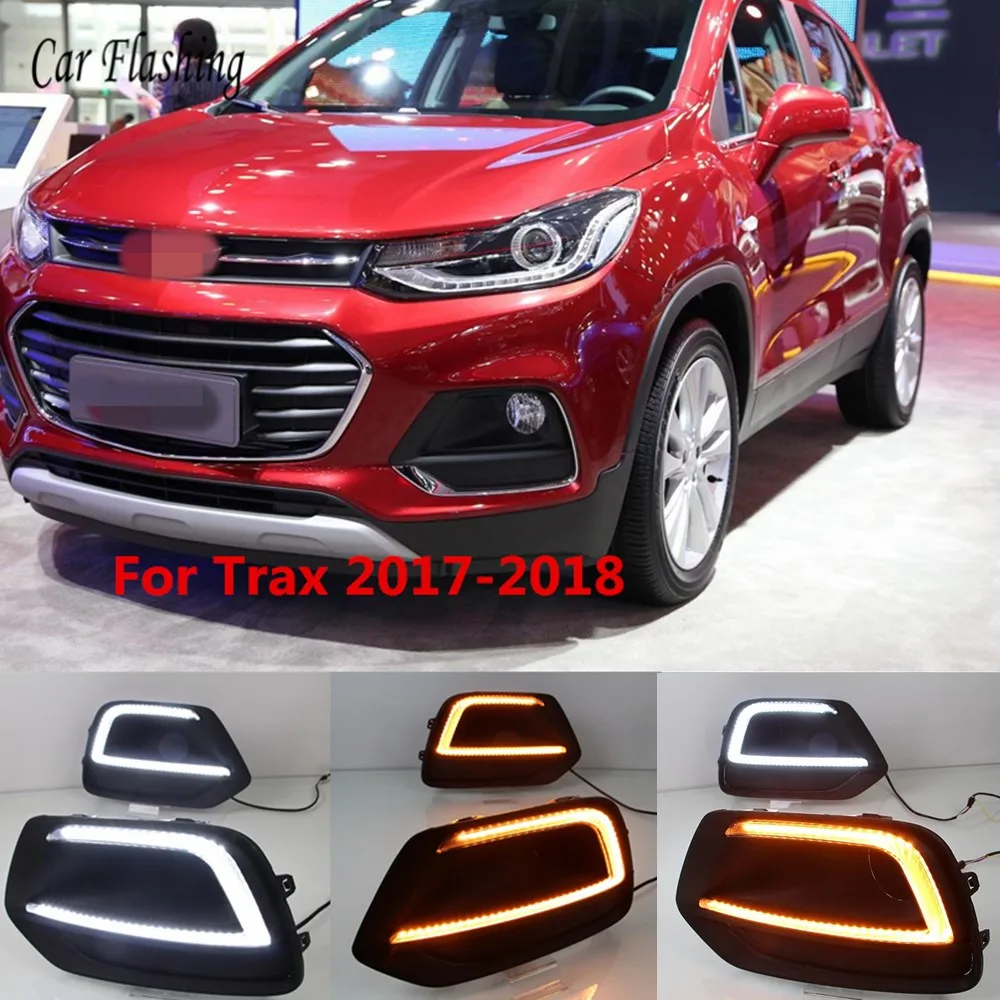 

Car Flashing For Chevrolet Chevy TRAX 2017 2018 LED DRL Driving Daytime Running Light lamp Relay yellow turn signal Daylight