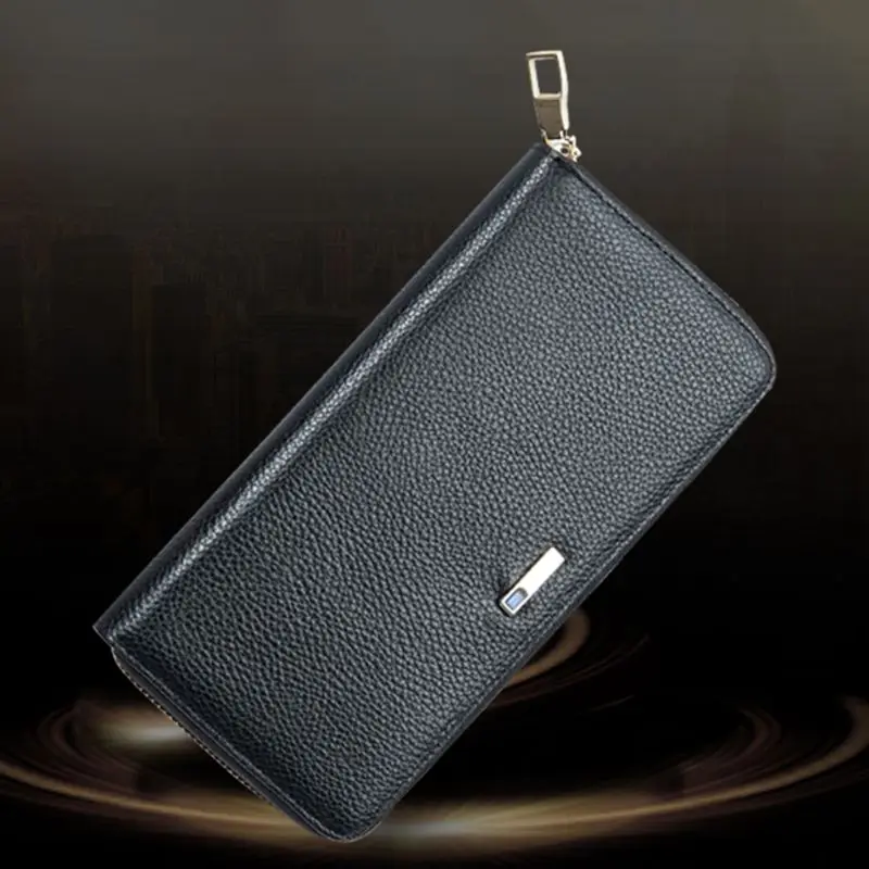 Мужской длинный черный кошелек из натуральной кожи с Bluetooth, держатель для кредитных карт, локатор для поиска 20x10x2,5 см