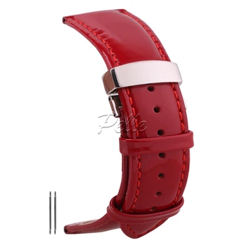 

Pelle Leather Watch Bands Straps Replacements Polished High Gloss 16mm Waterproof Watchband Female Red