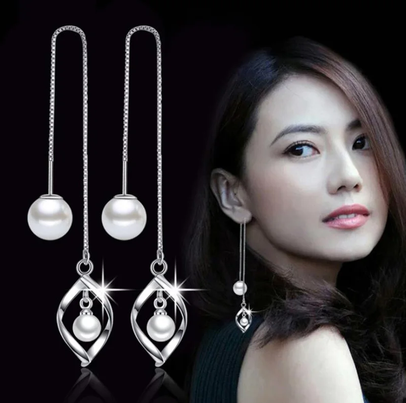 

New Korean Tassel Imitation Pearl Earrings For Women Long Section Simple Temperament Wild Anti-allergy Twisted Earrings 5Y215