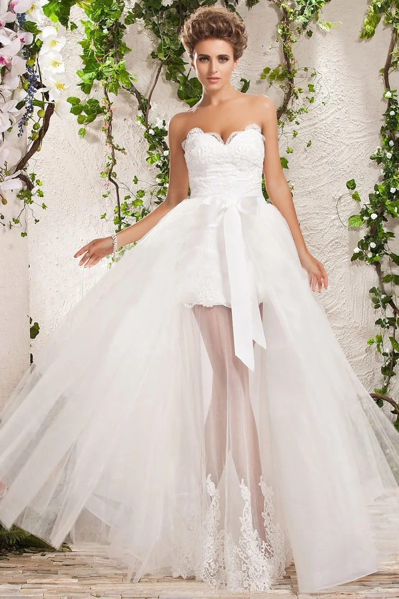 Cut Out Back A Line Wedding Dresses Detachable Train Romantic White