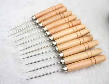 

free shipping Wooden handle awl \ one thousand pass \ positioning drill office awl drill, DIY tools. Cowhide Leather Tool