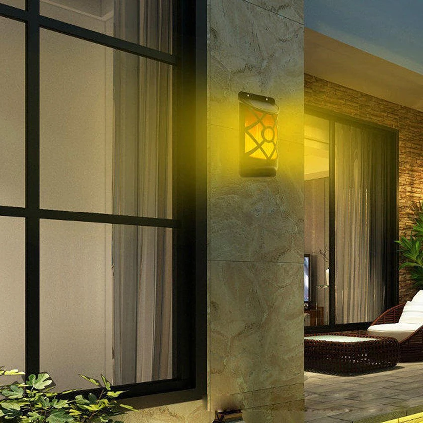 Movido a Energia Lâmpada de Parede Solar para Cerca Luz de Parede à Prova Chama Bruxuleante Água Solar Led Âmbar Pátio Porch Gramado Quintal Jardim Deck 66 d' 17 Lâmpadas solares