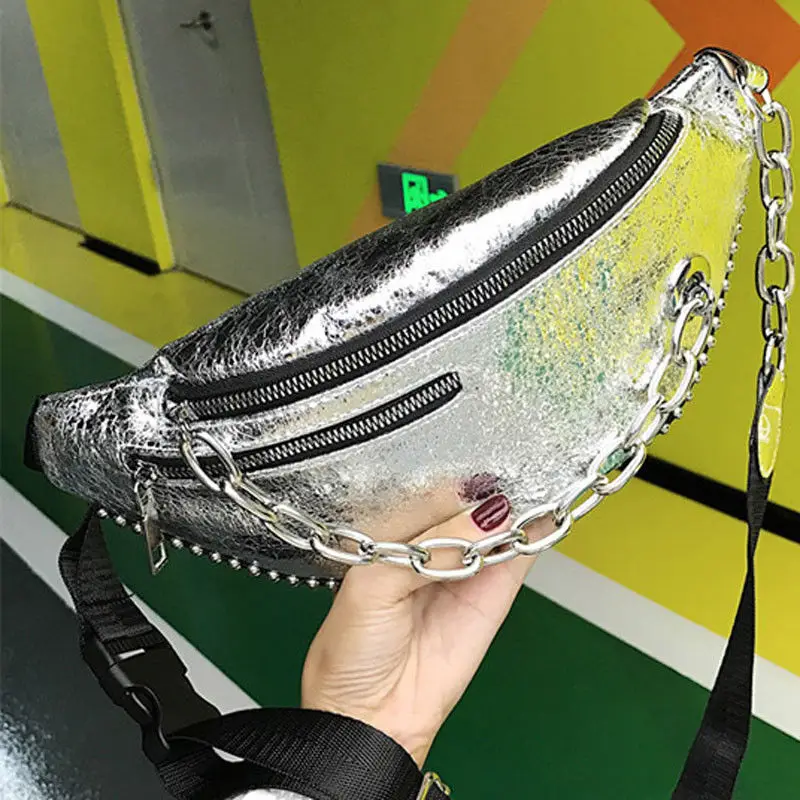 

Women Fashion Sequins Glitter Waist Belt PU Leather Bum Bag Fanny Pack Portable Travel Pouch Purse Hot