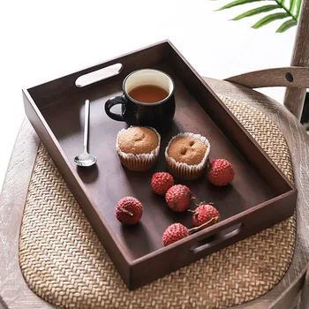 

Japanese-style black walnut solid wood tea tray with handheld breakfast tray, tea table, water cup collection tray